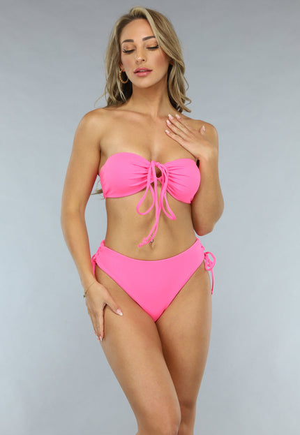OP=OP! Hoog Bikini Broekje met Strikdetail in Neon Roze