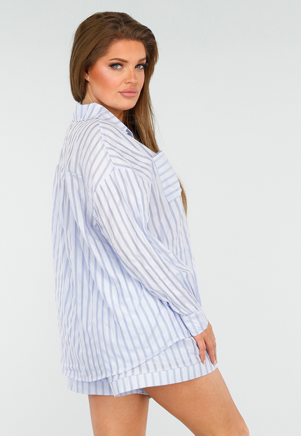 OP=OP.AV.05 Lichtblauwe Gestreepte Set met Blouse en Short