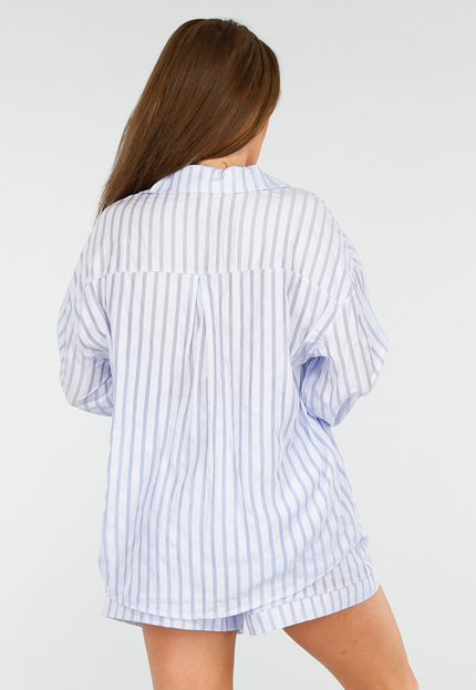 OP=OP.AV.05 Lichtblauwe Gestreepte Set met Blouse en Short
