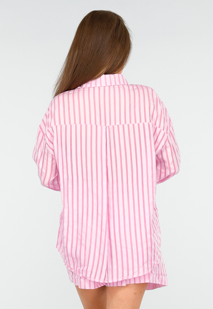 SALESELECTIE Roze Gestreepte Two-Piece met Short en Blouse