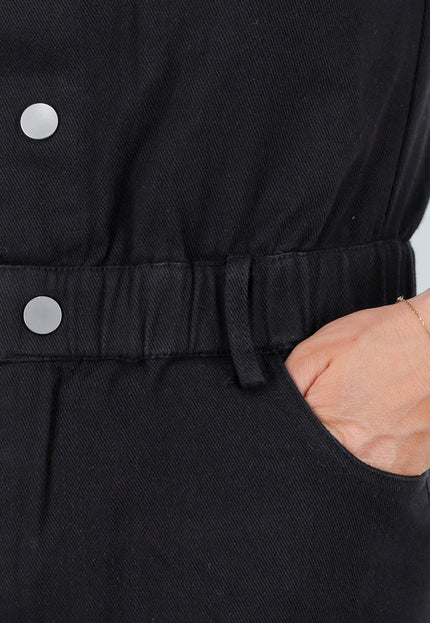 OP=OP.AV.05 Zwarte Distressed Denim Playsuit met Stretch