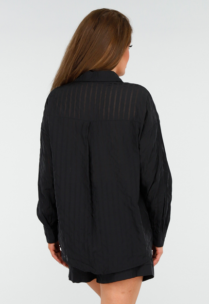 OP=OP.AV.05 Zwarte Set van Short en Blouse met Streepjes