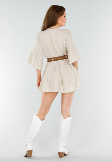 OP=OP.AV.06 Beige Tuniekjurk met Volants