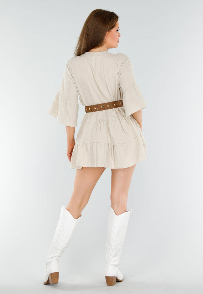 OP=OP.AV.06 Beige Tuniekjurk met Volants