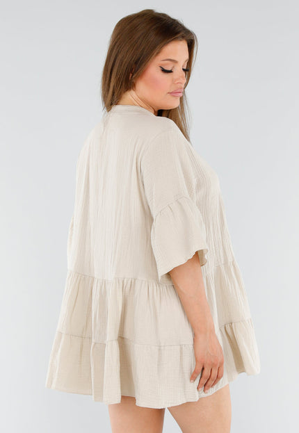 OP=OP.AV.06 Beige Tuniekjurk met Volants