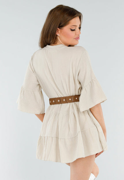 OP=OP.AV.06 Beige Tuniekjurk met Volants