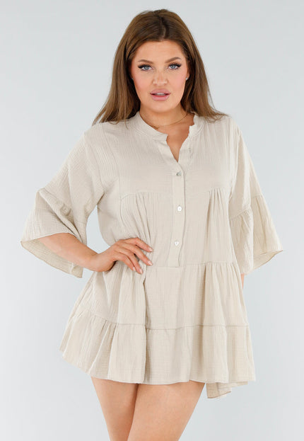 OP=OP.AV.06 Beige Tuniekjurk met Volants