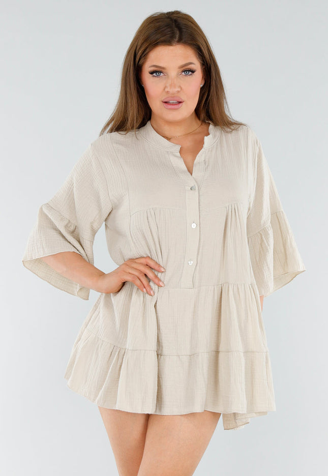 OP=OP.AV.06 Beige Tuniekjurk met Volants