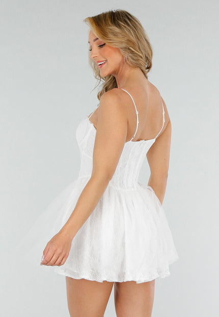 OP=OP.AV.06 Witte Kanten Korset Jurk met Spaghettibandjes
