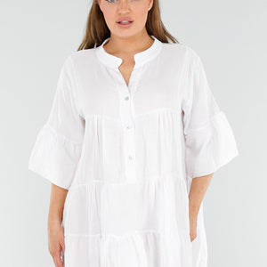 OP=OP.AV.06 Witte Tuniekjurk met Ruches