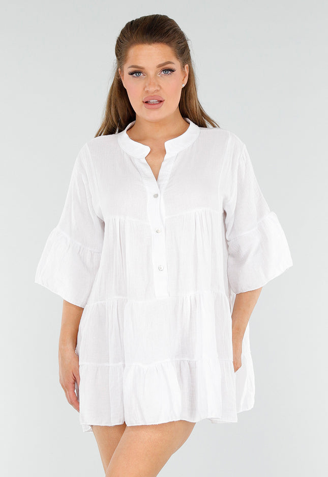 OP=OP.AV.06 Witte Tuniekjurk met Ruches