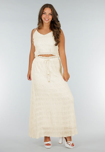 OP=OP.AV.07 Crème Tweedelige Gesmokte Stretch Set