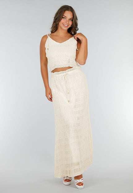 OP=OP.AV.07 Crème Tweedelige Gesmokte Stretch Set