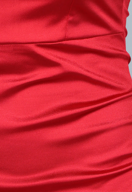 OP=OP.AV.07 Lange Satijnen Rode Ruffle Jurk