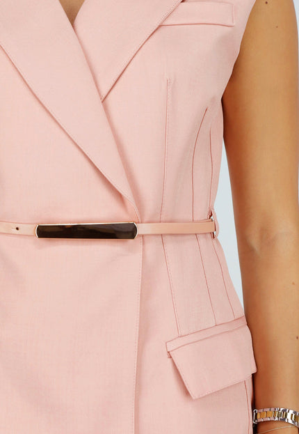OP=OP.AV.07 Roze Mouwloze Blazer Set met Ceintuur