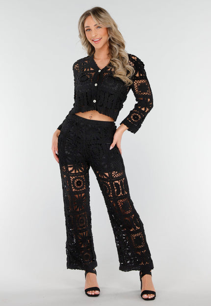 OP=OP.AV.07 Tweedelige Zwarte Gehaakte Vest en Broek