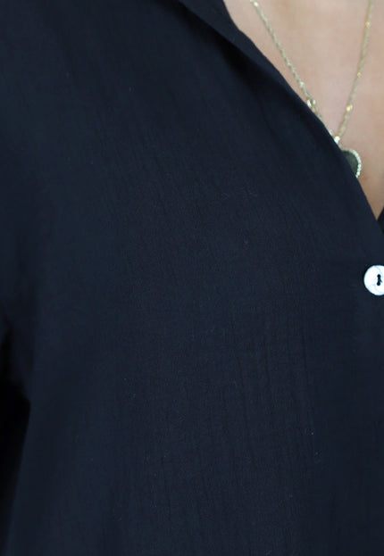 OP=OP.AV.07 Zwarte Overhemdjurk met Knoopjes