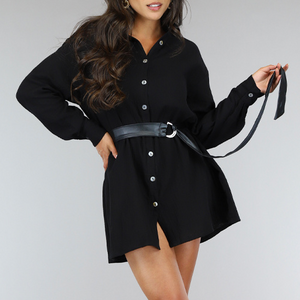 OP=OP.AV.07 Zwarte Overhemdjurk met Knoopjes