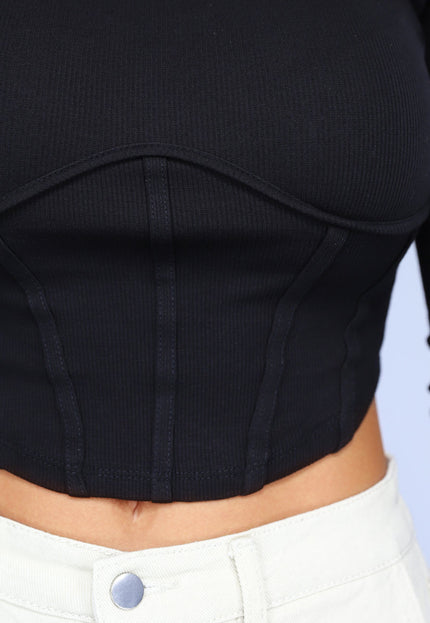 OP=OP.AV.09 Lange Mouwen Top met Korset Design