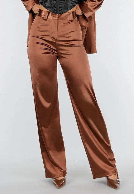 OP=OP.AV.12 Bruine Satijnen Stretch Pantalon