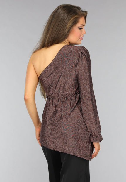 OP=OP.AV.09 Rosé Gouden Top met Enkele Mouw