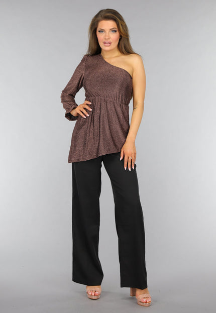 OP=OP.AV.09 Rosé Gouden Top met Enkele Mouw