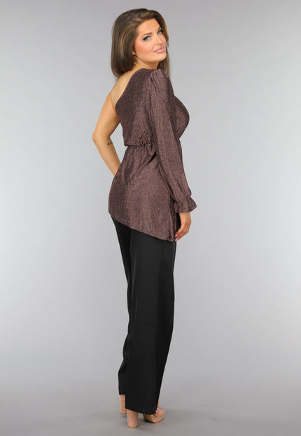 OP=OP.AV.09 Rosé Gouden Top met Enkele Mouw