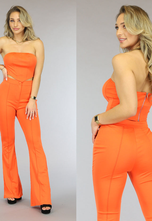 Oranje Bandeau Set met Flair Pantalon