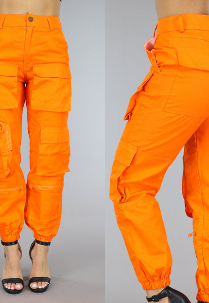 ORANJE-F Fel Oranje Cargo Broek met Zakken
