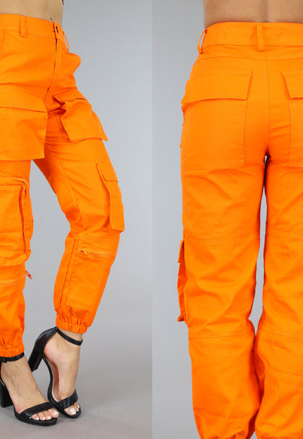 ORANJE-F Fel Oranje Cargo Broek met Zakken