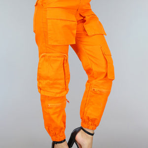 ORANJE-F Fel Oranje Cargo Broek met Zakken