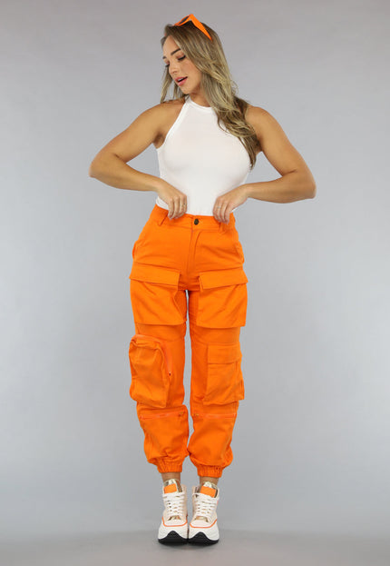 ORANJE-F Fel Oranje Cargo Broek met Zakken