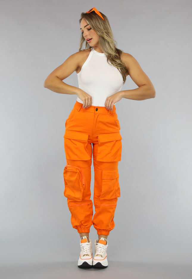 ORANJE-F Fel Oranje Cargo Broek met Zakken