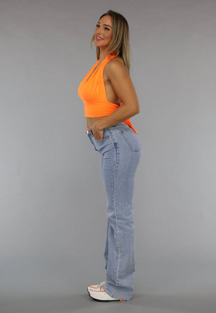 ORANJE-F Neon Oranje Halter Top met Strikdetail