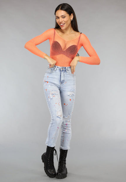 OP=OP.47.R Neon Oranje Off Schoulder Fishnet Bodysuit