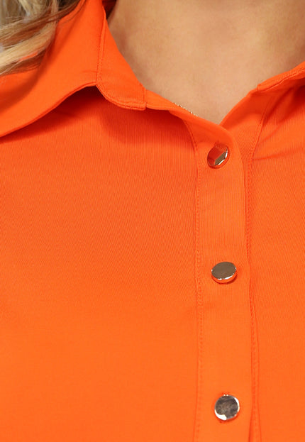 ORANJE-F Oranje Blouse met Gouden Knopen