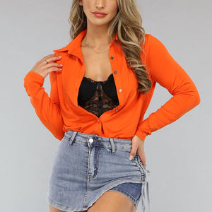 ORANJE-F Oranje Blouse met Gouden Knopen