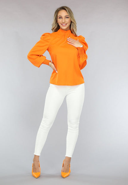 ORANJE-F Oranje Blouse met Pofmouwen en Strikdetail