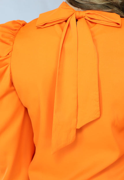ORANJE-F Oranje Blouse met Pofmouwen en Strikdetail