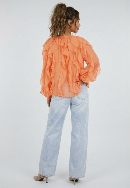 NEW220426 Oranje Chiffon Blouse met Ruffles