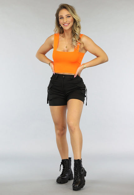 ORANJE-F Oranje Crop Top met Vierkante Hals
