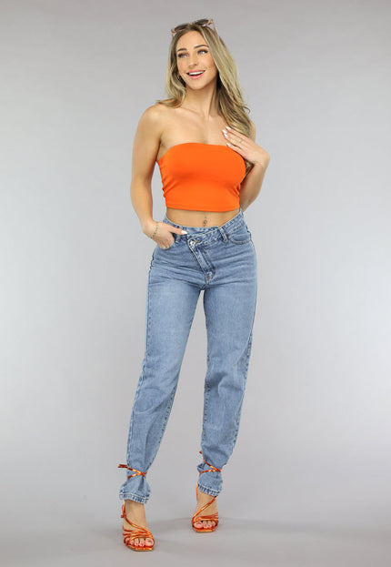 ORANJE-F Oranje Elastische Strapless Bandeau Top