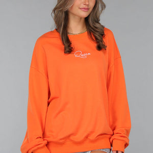 ORANJE-F Oranje Koningsdag Sweater Dames met Queen Bae Print