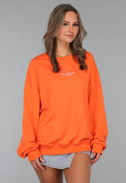 ORANJE-F Oranje Koningsdag Sweater Dames met Queen Bae Print
