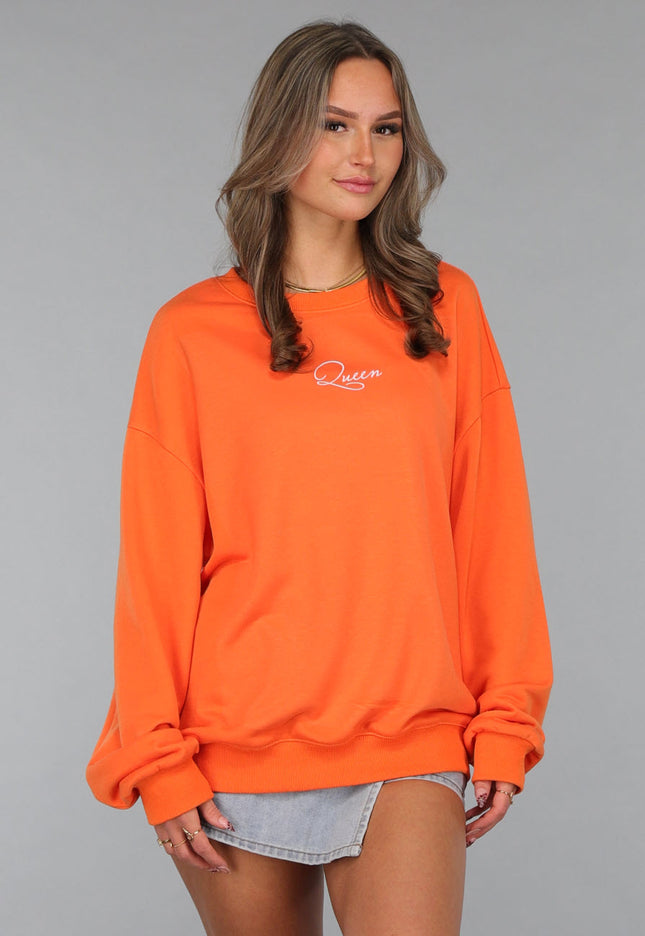 ORANJE-F Oranje Koningsdag Sweater Dames met Queen Bae Print
