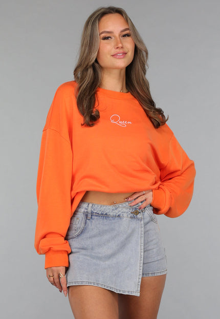 ORANJE-F Oranje Koningsdag Sweater Dames met Queen Bae Print