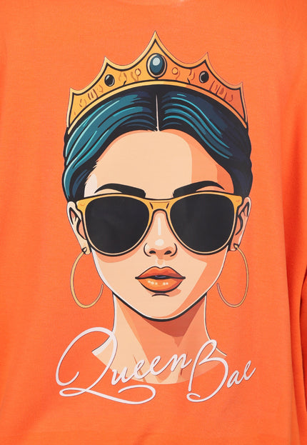 ORANJE-F Oranje Koningsdag Sweater Dames met Queen Bae Print
