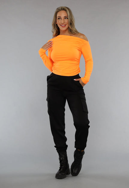 ORANJE-F Oranje Longsleeve Top met Geplooid Effect
