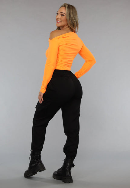 ORANJE-F Oranje Longsleeve Top met Geplooid Effect