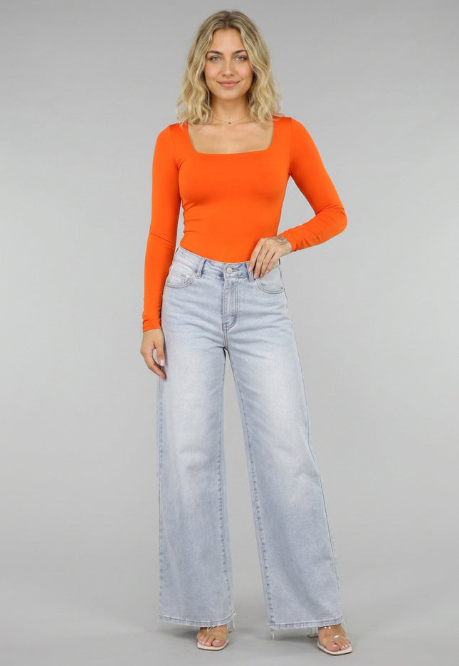 ORANJE-F Oranje Longsleeve Top met Vierkante Hals
